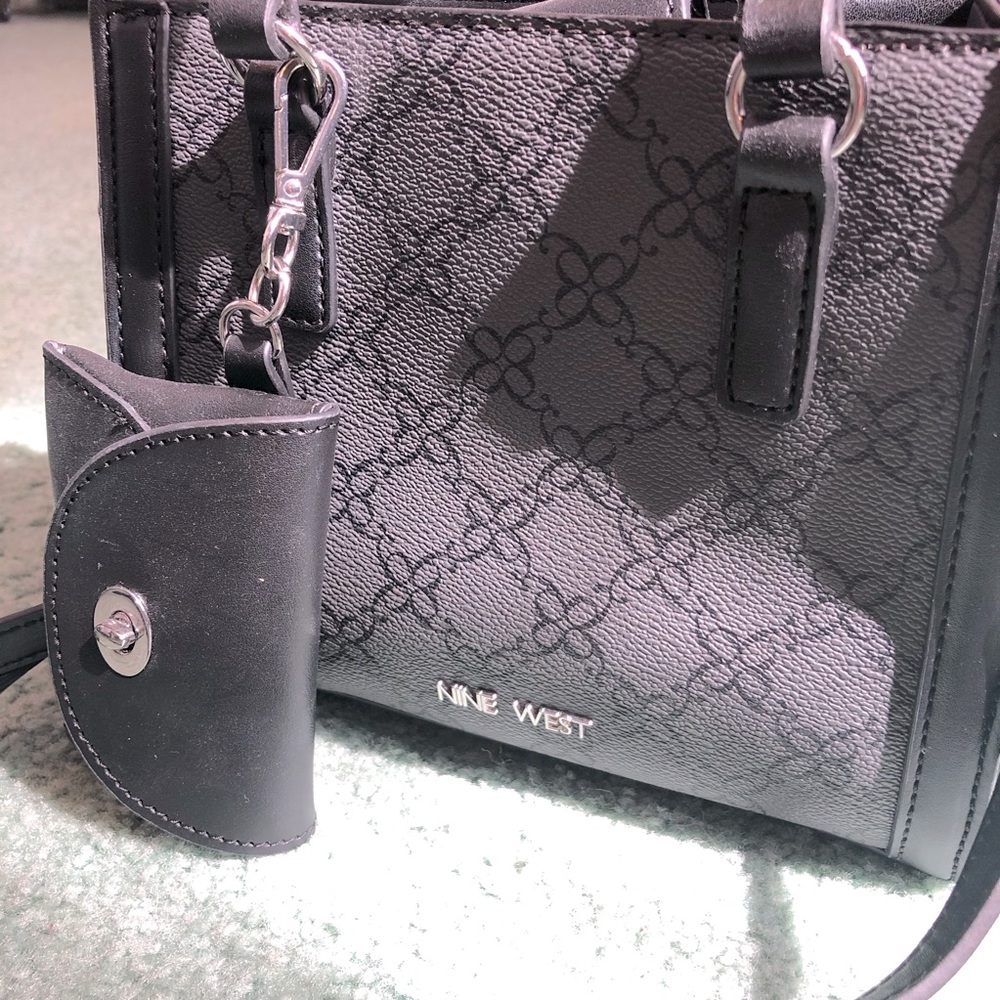 Cute Nine West Black Mini Tote Bag with Charm - Picture 2 of 16